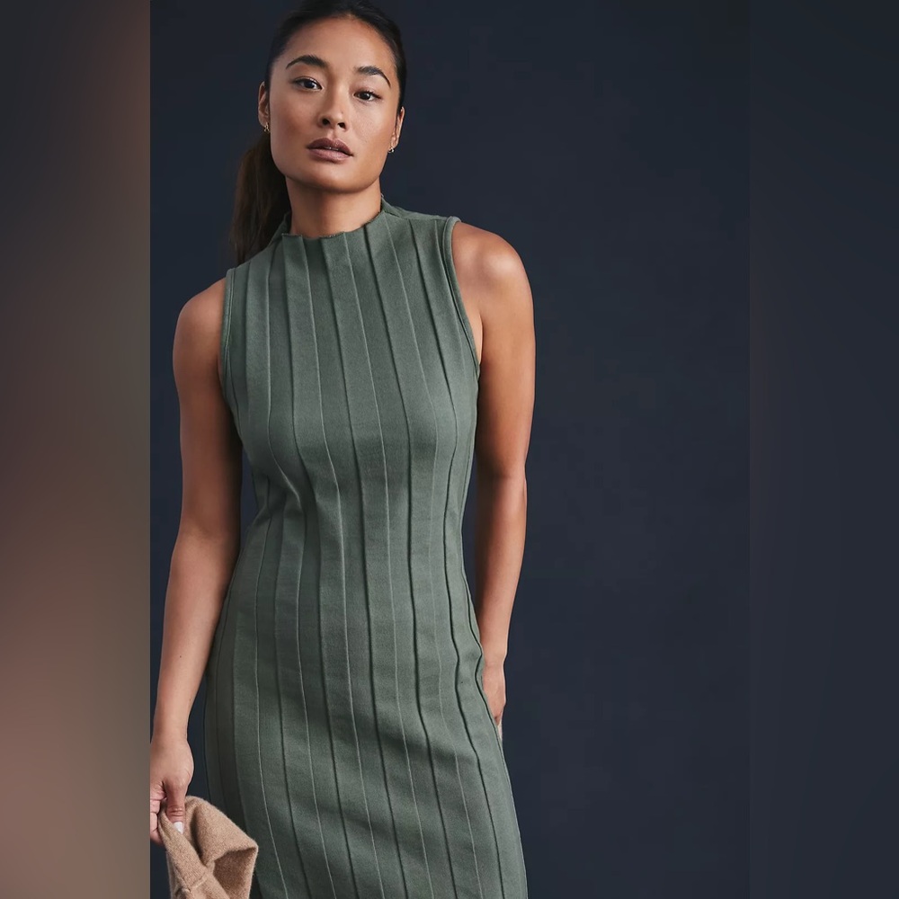 Anthropologie Stateside Olive Ribbed Midi Dress